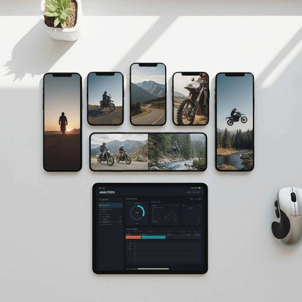 Multiple mobile devices displaying vertical video content optimized for social media platforms