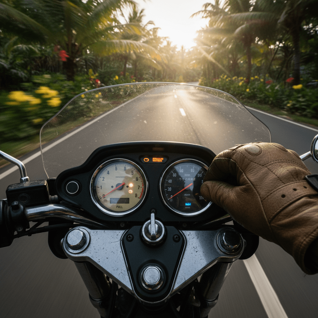 Motorcycle dashboard during active journey
