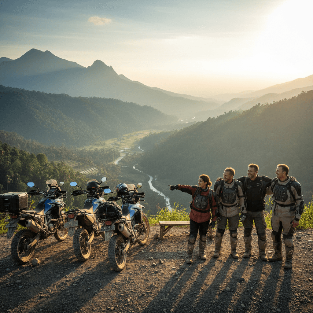 Group of riders at scenic viewpoint