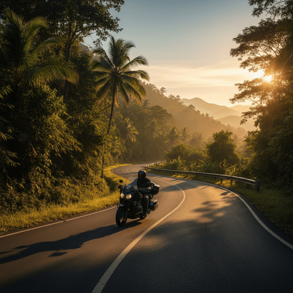 Motorcyclist on mountain road in Papua