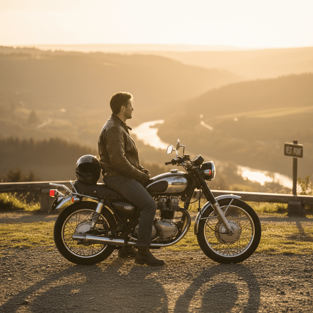 Rider taking a quiet moment overlooking landscape