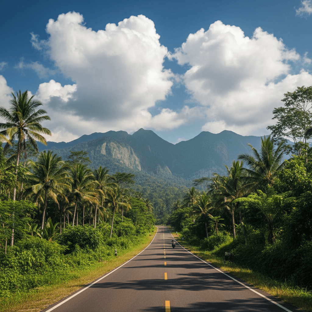 Empty highway stretching into distant mountains